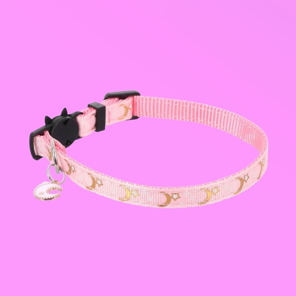 Pink Moon & Stars w/ Pendant Cat Collar - Picture 1 of 6